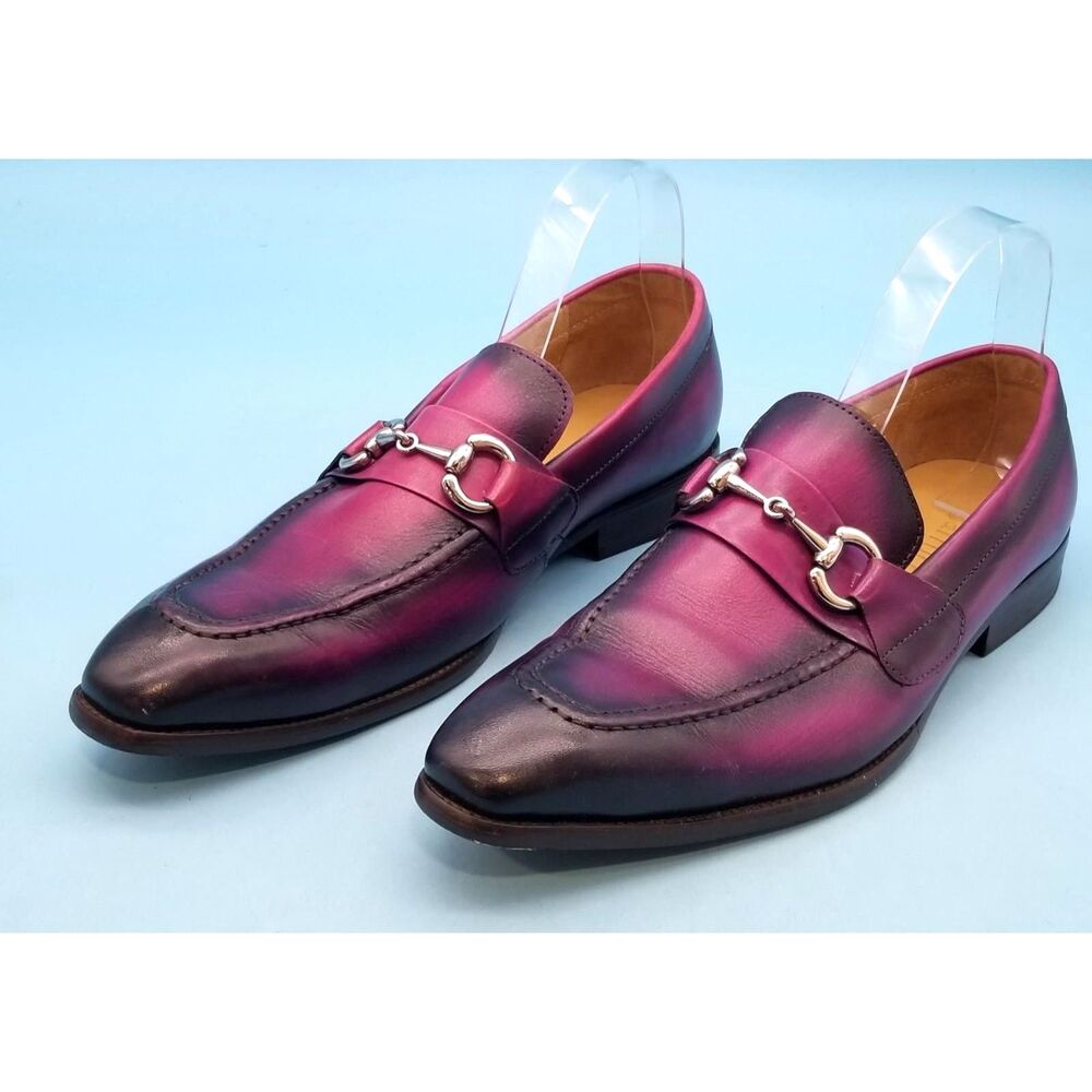 Carrucci purple wine leather men's OXFORD dress shoes silver buckle Size 8.5